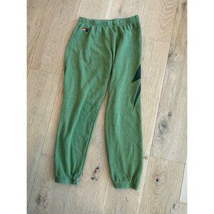 Aviator Nation Lightning Bolt Sweatpants Green Joggers Retro Logo Made USA sz Sm